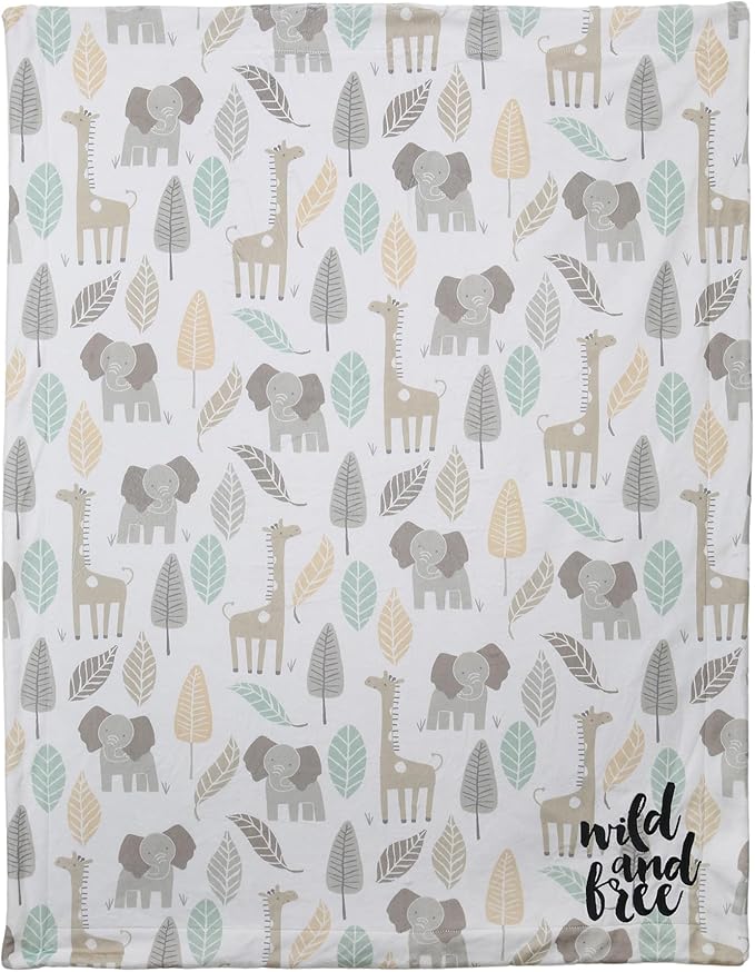 Lambs & Ivy Jungle Friends Elephant/Giraffe Safari Soft Fleece Baby Blanket