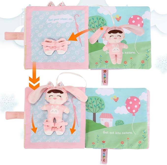 Soft Cloth Books for Baby Gift, Activity Quiet Cloth Books Developmental Toys,Interactive Baby Books for Toddlers Infants Kids Toys Gift for 0-2 Year Old Doll