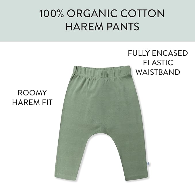 HonestBaby Unisex-Baby Multipack Harem Pants Roomy Fit Pull on Bottoms 100% Organic Cotton for Baby Boys, Girls