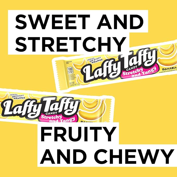 Laffy Taffy Candy, Stretchy & Tangy, Banana Flavor, 1.5 Ounce Bars (Pack of 48)