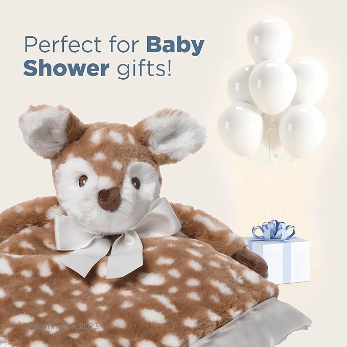 Bearington Collection Baby Lil’ Willow Snuggler - 15-Inch Woodland Fawn Plush Lovey, Security & Stuffed Animal Blanket for Babies