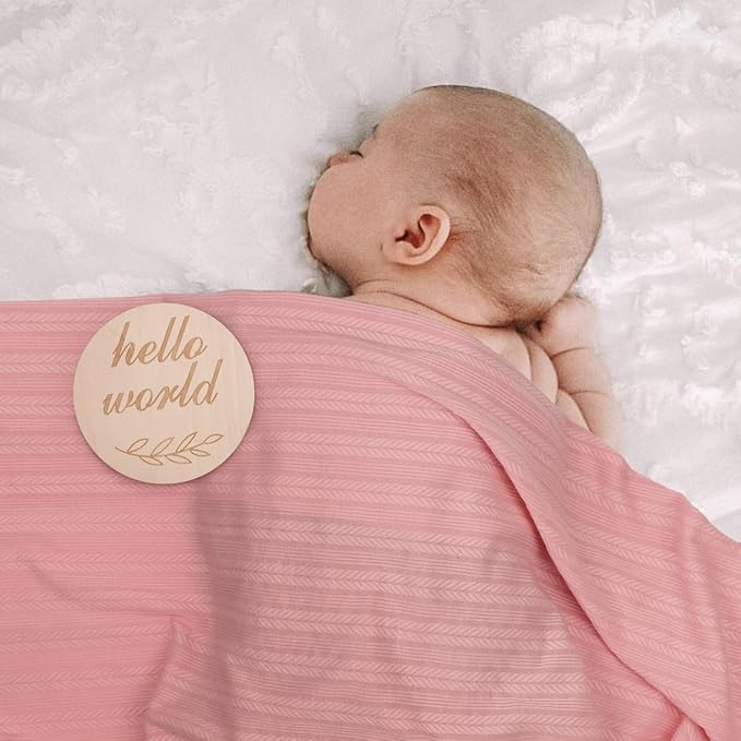 Newborn Receiving Blanket with Bow Hat Headband Wooden Card Set Wheat-Pattern Newborns Toddler Baby Boy Girl Nursery Swaddle Wrap