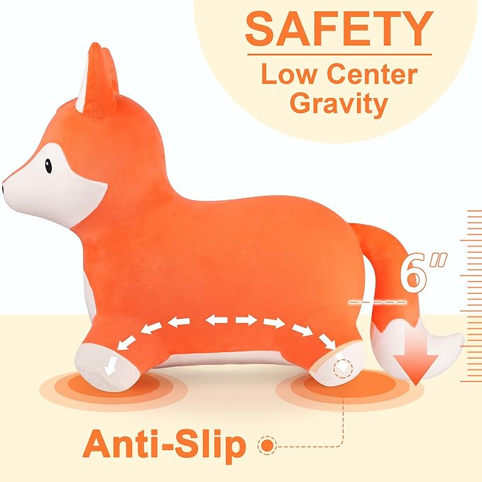 iPlay, iLearn Bouncy Pals Fox Hopping Horse, Plush Inflatable Animal Hopper, Indoor n Outdoor Ride on Jumping Bounce Toys, Birthday Gift for 18 Months 2 3 4 5 Year Old Kids Toddlers Boys Girls