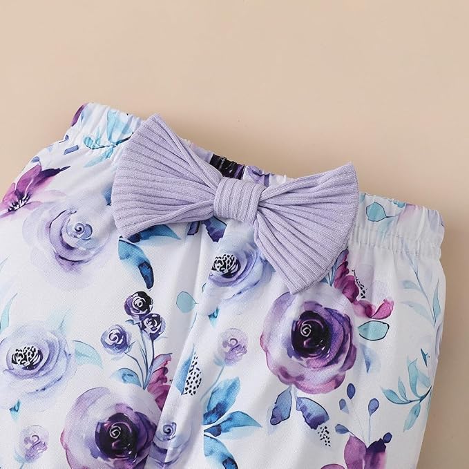 Newborn Baby Girl Clothes Infant Girl Outfits Long Sleeve Ruffle Romper + Floral Pants + Headband Set