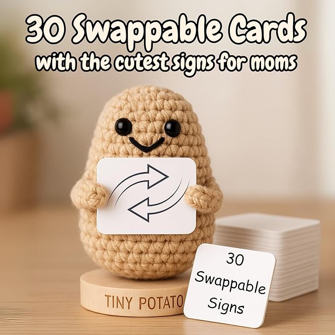 Boy Mom Gift - Handmade Crochet Potato Doll with 30 Empowering Signs for a Mother of Sons Boys - New Mom Present Idea - Postpartum Gifts for After Birth for New 1st Time Moms, Coworker, Friends, Women