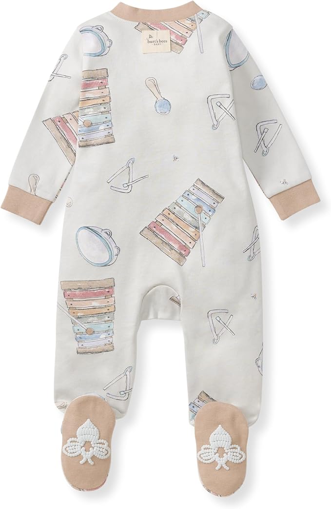 Burt's Bees Baby Baby Girls Pajamas, Zip Front Non-Slip Footed Sleeper Pjs, 100% Organic Cotton