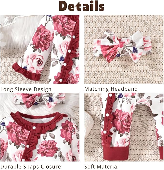 Aalizzwell Baby Girls Romper Outfit Fall Winter Clothes with Accessories