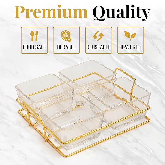Nuts gift Basket Luxurious and Elegant 4 Sectional Premium Reusable Glass Tray, Perfect Holiday Food Gift Basket for Everyday Gifting