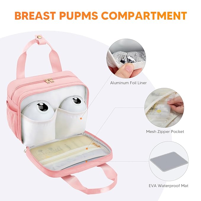 PIIOSER Breastmilk Cooler Bag with Ice Pack, Compatible with Wearable Breast Pumps & Accessories - Portable Pumps Carrying Case for Nursing & Working Moms, Pink