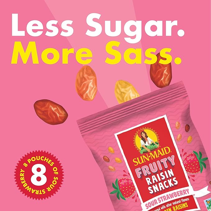 Sun-Maid Fruity Raisin Snack Variety Pack - Sour Strawberry, Watermelon & Blue Raspberry - (24 Pack) 1.33 oz Pouches - Tastes Like Sour Candy - Back To School Snacks