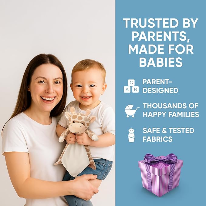 Love By Emi Baby Music Lovey Beige & White Giraffe, Baby Sleep Soother for Crib & Cuddle Bedtime, White Noise with Heartbeat & Lullaby, Plush Sound Toy, Stuffed Animal for Newborns, Infants & Toddlers