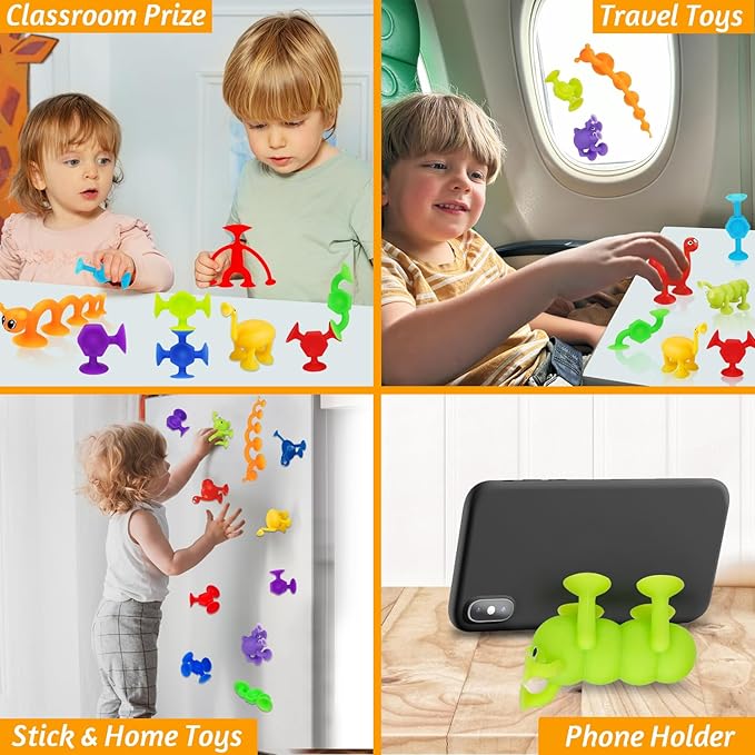 32 PCS Toddler Suction Cup Toys Kids Bath Toy 3-5 Halloween Party Favor Goody Prize Filler Stuffer Gift for 3 4 5 6 Year Old Boy Girl Travel Sensory Fidget Window Water Table Toy with Eggshell Storage
