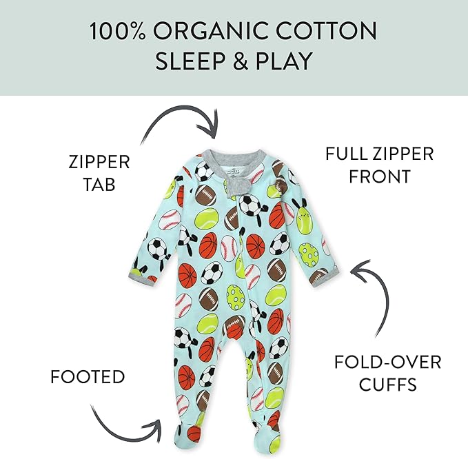 HonestBaby Baby Celebration Sleep & Play Footed One-Piece Pajama Sleeper 100% Organic Cotton