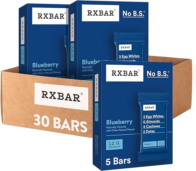 RXBAR Protein Bars, 12g Protein, Gluten Free Snacks, Blueberry (6 Boxes, 30 Bars)