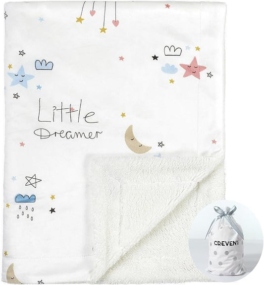 CREVENT Cozy Soft and Warm Mink Baby Blanket with Sherpa Backing, Gift Packing with Ribbon for Newborn Infant Toddler's Crib Cot Stroller (30"X40" Little Dream)