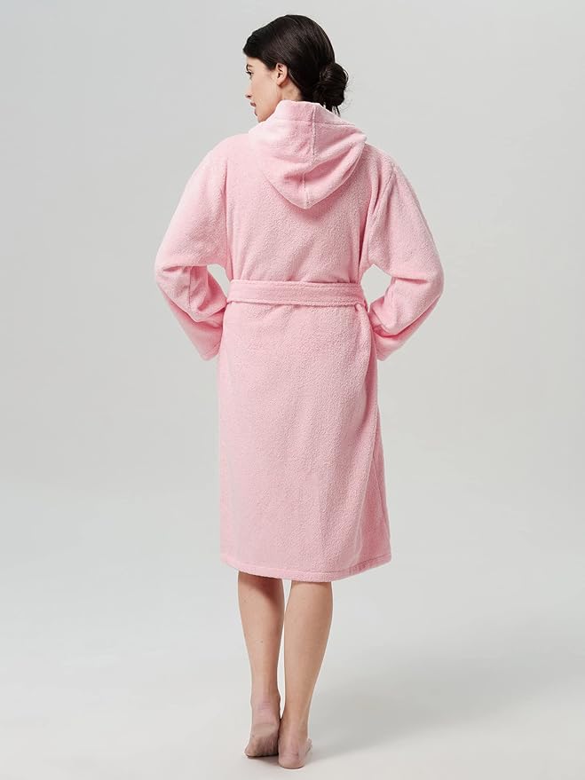 SIORO Womens Hooded Terry Cloth Robe, Cotton Absorbent Knee-Length Bathrobe, Housecoat with Pockets for Spa & Shower