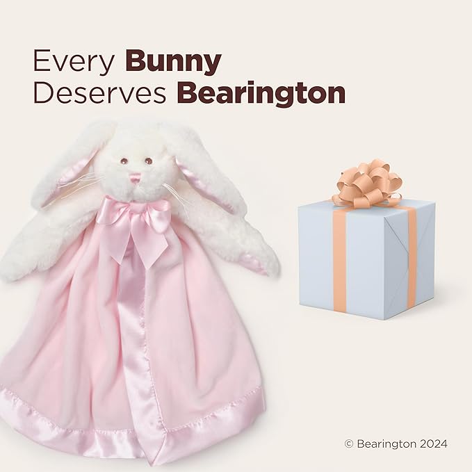 Bearington Baby Bunny Snuggler - 15 Inch Pink Rabbit Plush Stuffed Animal Security Blanket Lovey for Babies - Bunny Lovey Plush Blanket