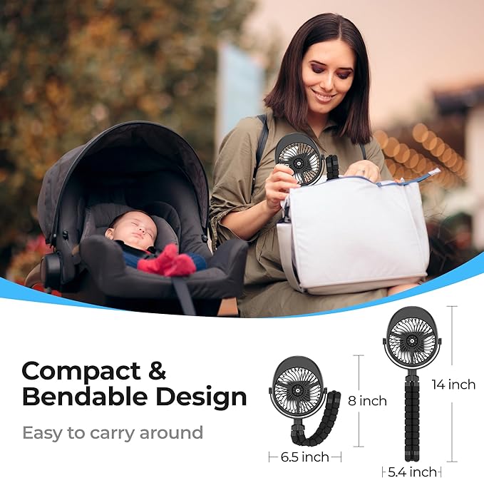 Misting Baby Stroller Fan, 4000mAh Rechargeable Battery Operated, 270°Pivoting, 15H Cooling,50ml Portable Water Sprayer Misting Fan with Flexible Tripod Clip on Car Seat Crib Treadmill Bunk Bed