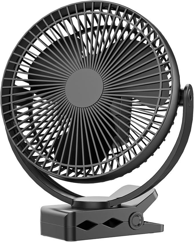Clip on Fan, Rechargeable Portable Fan, 8 Inch Small Desk Fan - 10000mAh Battery Powered Fan with 4 Speed, 360° Rotation Personal Fan Suitable for Golf Cart, Bedroom, Travel and Camping (Black)