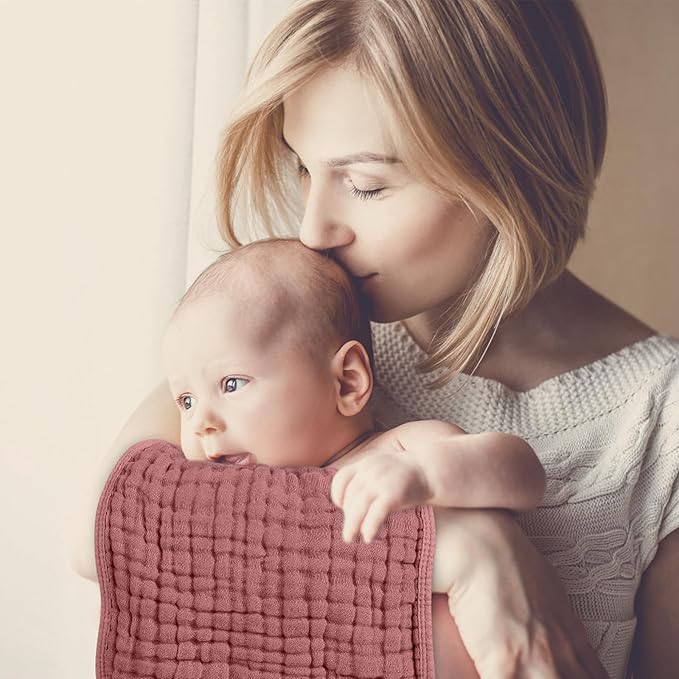 Looxii Muslin Burp Cloths Baby Girl 6 Pack - 20" x 10" - Ultra Soft & Absorbent, 6-Layer 100% Cotton for Spit Up & Drool- Gentle Baby Burping Cloth, Newborn Essentials Shower Gift Girl, Gradient Pink