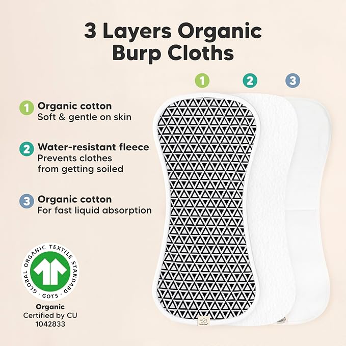 Organic Burp Cloths Baby Boy & Girl - 5-Pack Super Absorbent Cotton Burping Cloths for Babies, Soft & Plush Newborn Spit Up Rags, Infant Towels for Milk Spit Up, Unisex, Large 21" x 10" (MONOS)