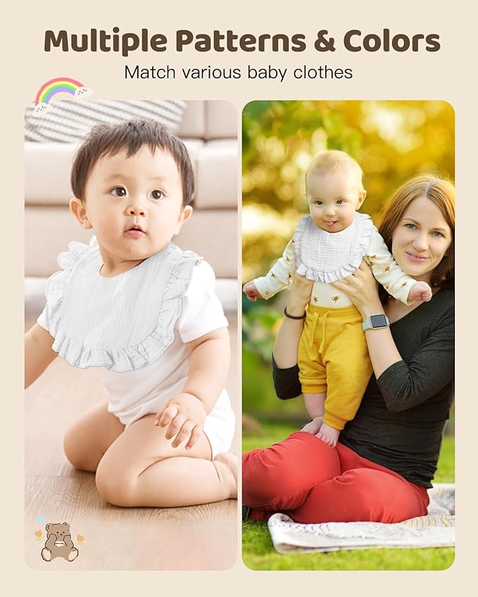 Lictin 8-Pack Muslin Baby Bibs - Bandana Drooling and Teething Bibs, Unisex Cotton