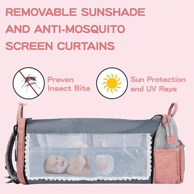 JOYCE Diaper Bag Backpack, with Changing Table Backpack, 900D Oxford Cloth, Large Capacity Diaper Backpack, 3 in 1 Multifunctional Travel Baby Diaper Backpack (pinkish gray)