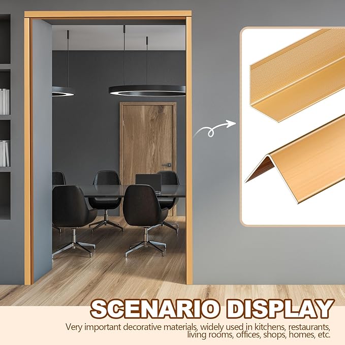 Therwen 30 Pcs Aluminum Alloy Metal Molding Corner Guards 48 x 1.2 x 1.2 Inches Wall Corner Guard Protectors with 90° Angle Door Frame Cabinet Baseboard Protector for Edge Wall Decoration (Golden)