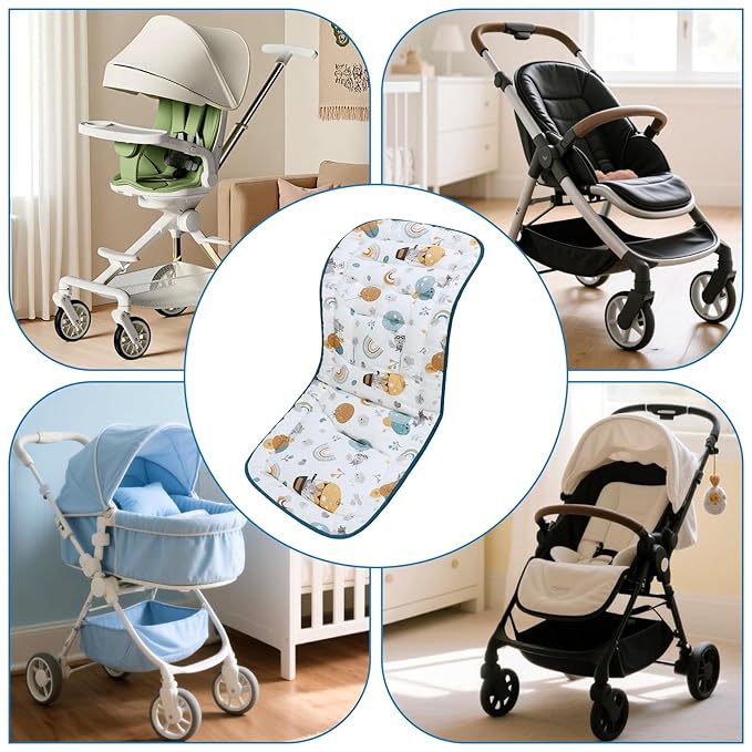 Baby Stroller Cushion,Infant Car Seat Insert-Reversible Universal Breathable and Soft Newborn Stroller Mat,100% Cotton Cover Toddler Seat Pad Liner-34x78cm,1 Pack(Rainbow Balloon+Blue)