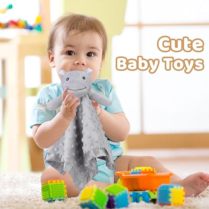 Pro Goleem Hippo Loveys for Babies, Soft Security Blanket Baby Snuggle Toy Newborn Stuffed Animals Baby Gifts for Boys and Girls, 16 Inch