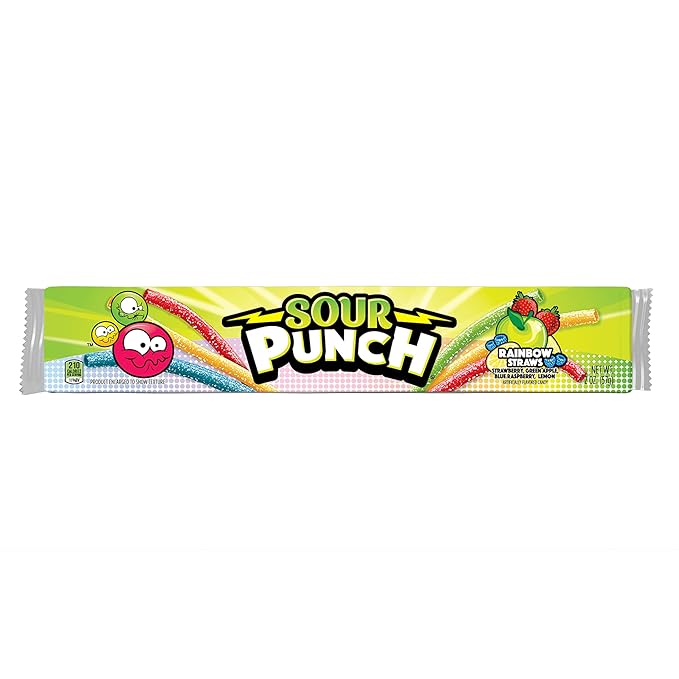 Sour Punch Rainbow Sour Straws, 2 Ounce (Pack of 24)