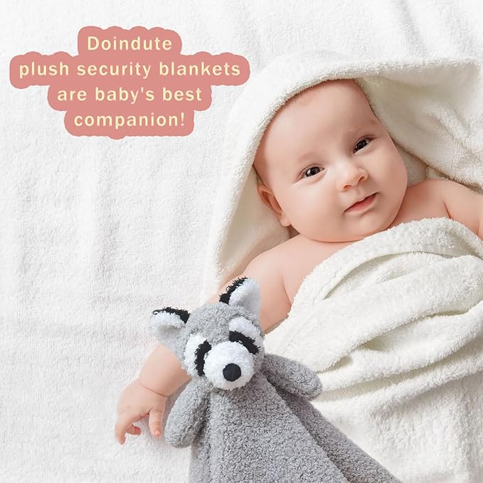 Baby Gray Raccoon Soft Stuffed Animal Security Blanket, Plush Raccoon Character Lovey Blanket, Baby Shower/Nursery Gift, Newborn Infant Toddler Snuggle Blankie for Boys Girls, 14 Inches