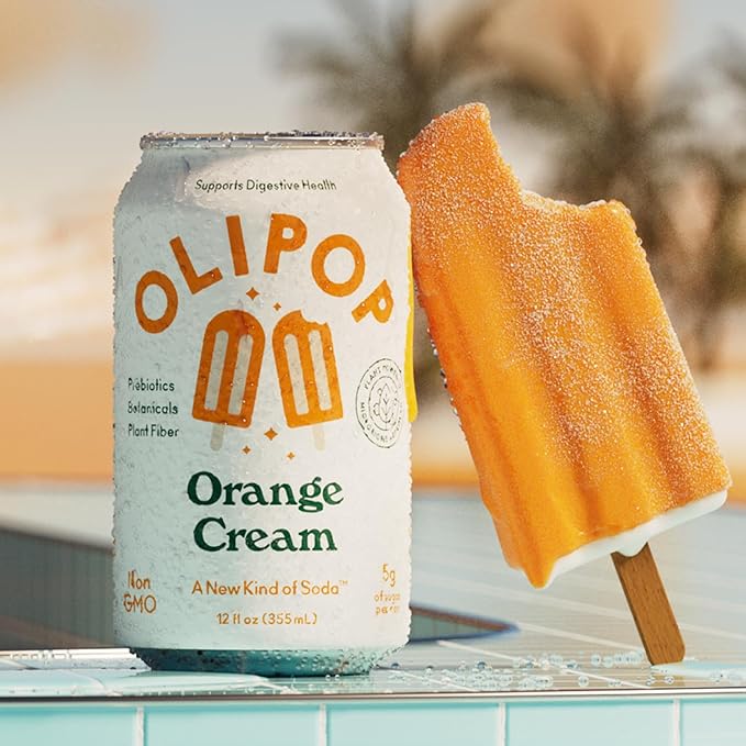 OLIPOP Prebiotic Soda Pop, Orange Cream, A New Kind of Soda Packed with Prebiotics, Fiber, and Botanicals, Gluten Free, Vegan, GMO Free, 12oz (12-Cans)