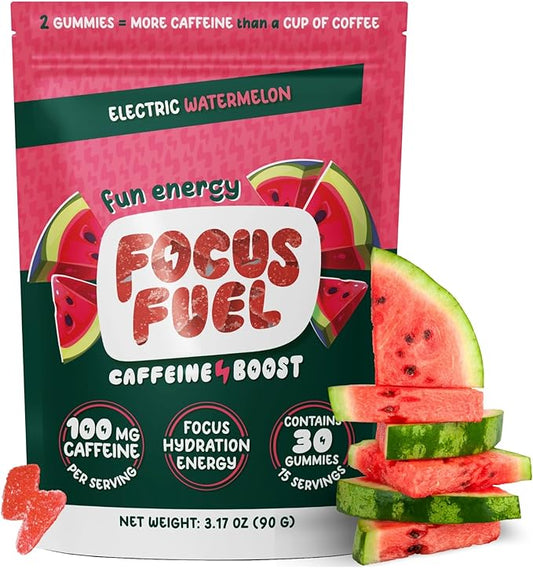 Energy Chews – Watermelon Flavor (15 Servings) – 100mg Caffeine + L-Theanine + B12, Magnesium – All-Natural Energy Boost – No Crash or Jitters