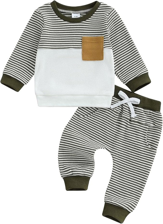 CIYCUIT Toddler Baby Boy Outfits Striped Sweatshirt Pants Clothes Set