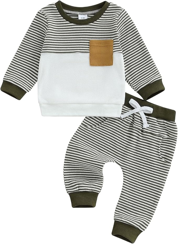 CIYCUIT Toddler Baby Boy Outfits Striped Sweatshirt Pants Clothes Set