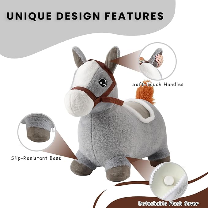 Hopper Toy 2 Year Old Boy, Toddler Plush Bounce Animals, Ride on Bouncing Plush Inflatable Horse, Outdoor Indoor Hopping Horse Bouncer, Birthday Gifts for 18m -5 Years Old Kid (Gray)