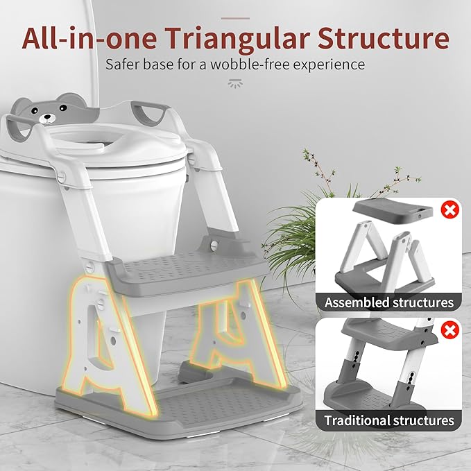 Potty Training Seat, Upgrade 2 in 1 Potty Training Toilet for Toddler, Toddler Toilet Seat for Boys Girls with Splash Guard, Anti-Slip Pad and Step Stool (Grey)