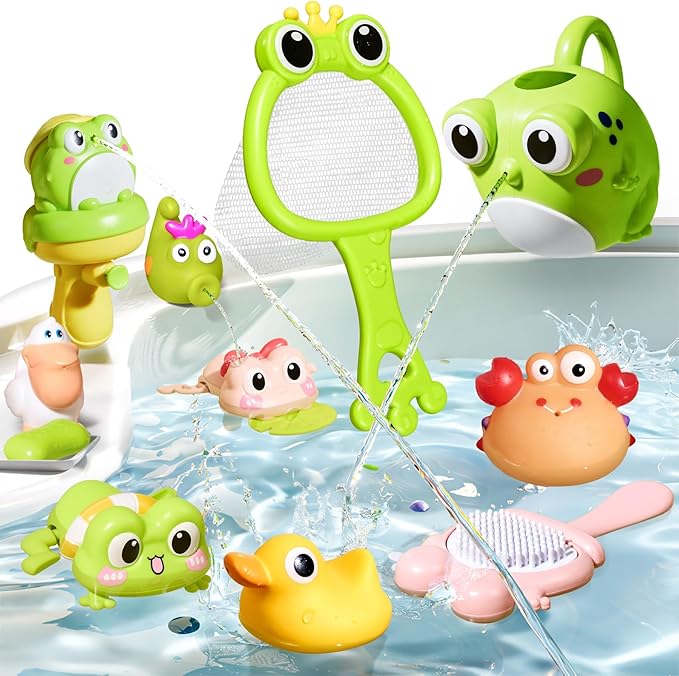 Baby Bath Toys, Toddler Bath Toys for Boys Girls, Frog Bathtub Toy with Floating Swimming Toys and Water Guns, Shower Toy for Kids