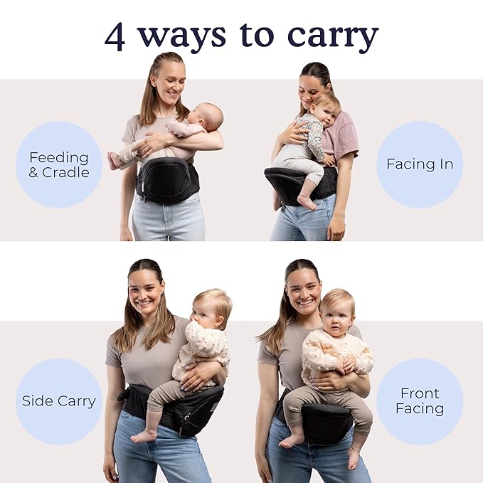 Beco Foldable Hip Seat Carrier - Baby 4-in-1 Easy-to-Use Carrier with Space-Saving Design for Newborn to Toddler (0-36 months/7-32.8 lbs (Black)