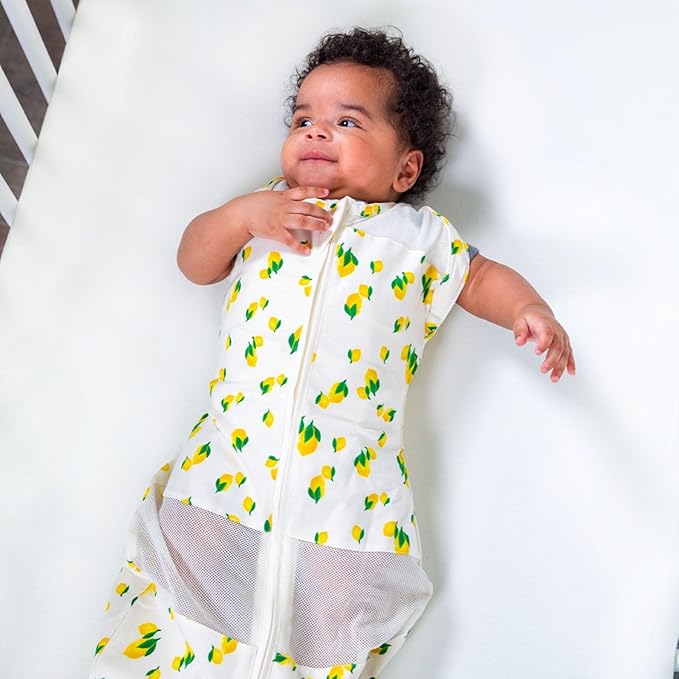 Happiest Baby Sleepea 5-Second Swaddle - 100% Organic Cotton Baby Swaddle Blanket - Doctor Designed Promotes Healthy Hip Development (Ivory Lemons, Small)