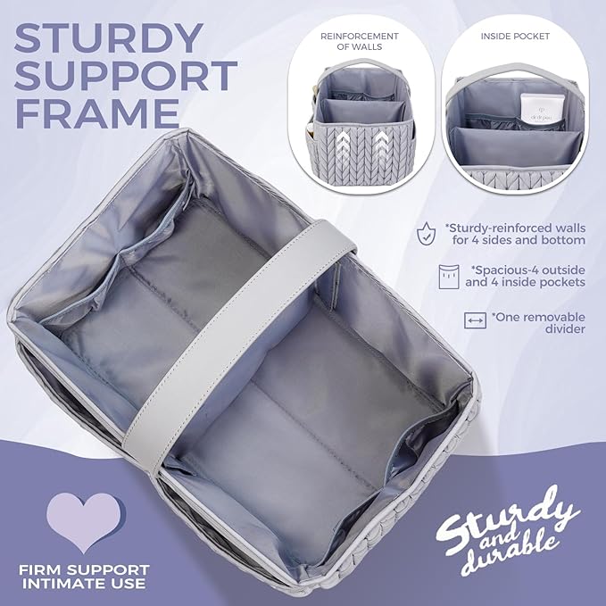 Luxurious Baby Diaper Caddy, Nursery Storage Basket for Newborn Boy and Girl, Travel Baby Basket for Diapers Baby Wipes, Organizer Tote Bag Storage Bin, Baby Shower Gifts (light gray)