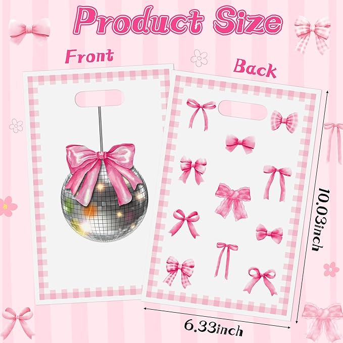 Pink Bow Party Favor Bags - 50Pcs Coquette Bow Themed Goody Candy Treat Gifts Bags, Trendy Preppy Pink Theme Party Decorations for Kids Girls Women Birthday Wedding Bridal Shower Bachelorette Supplies
