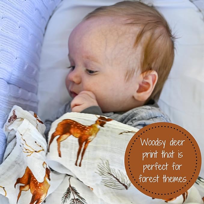 LollyBanks Swaddle Blanket | 100% Muslin Cotton | Newborn and Baby Nursery Essentials for Boys, Registry | Deer Print