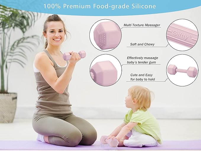 Baby Dumbbell Toy - Silicone Infant Rattle Teething Toy Teether Toddler Sensory Toy Durable Safe Exercises Workout Weight - Great Gift for Girls and Boys (1pcs - Green)