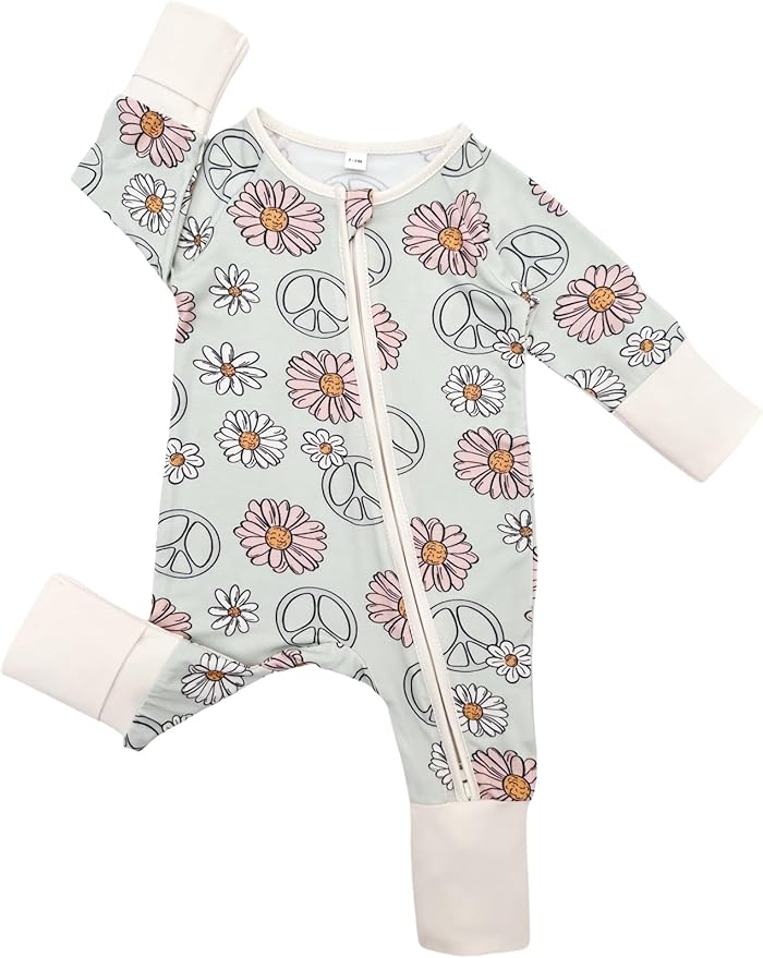 Bow Dream Bamboo Rayon Baby Boy Romper Footed Long Sleeve Footies Newborn Girl Clothes Footless with Zipper and Mitten Cuffs
