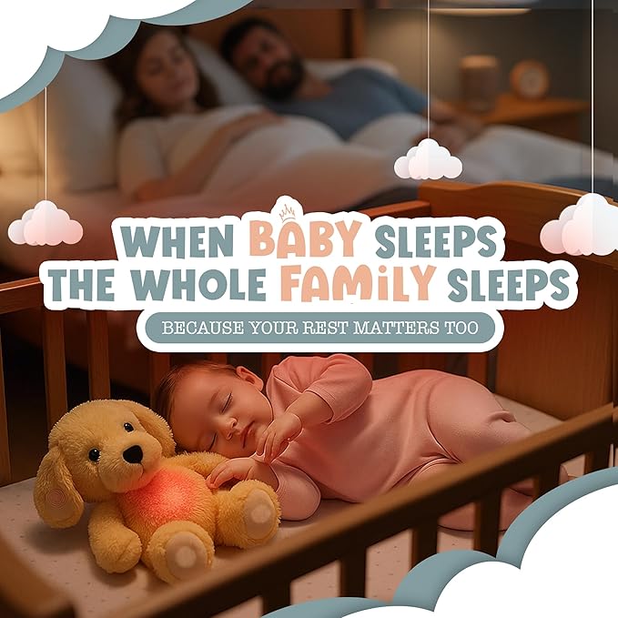 Gemma Joy Baby Sleep Soother Puppy for Baby – Cry Activated Heartbeat Stuffed Animal – Rechargeable Crib Soother with White Noise, Shush, Lullabies & Night Light – Newborn Essentials Must Haves
