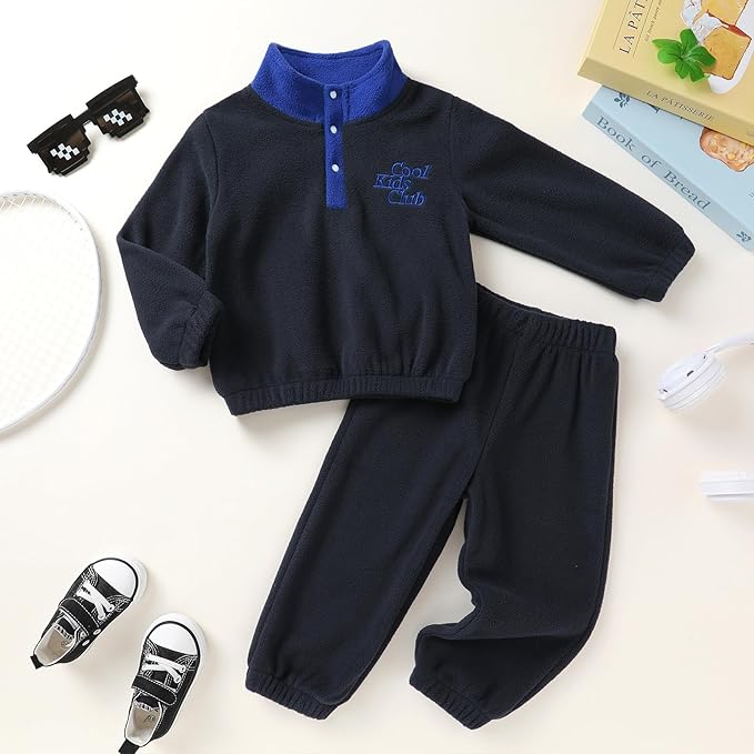 YOUNGER TREE Toddler Boy Girl Clothes Fleece Fall Winter Outfit Baby Long Sleeve Button Sweatshirt and Pants Sweatsuits Set