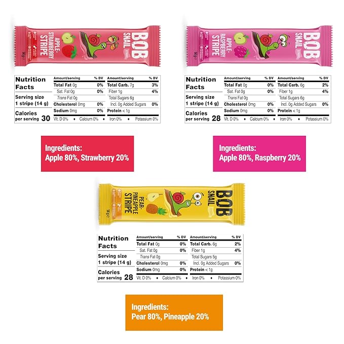 BOB SNAIL Healthy Organic Fruit Snacks for Kids and Adults – 30 Organic Fruit Leather Snacks with Strawberry, Raspberry, Pineapple – Vegan Low-Carb Variety Pack Strips for Kids – Sugar Free Jerky Bars