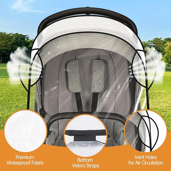 Rain Cover Compatible with Nuna Stroller - Waterproof Stroller Rain Cover, Windproof Travel Weather Shield, Durable Protect from Dust and Snow with Breathable, Travel Strollers Accessories